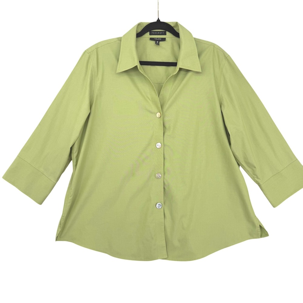 Foxcroftβ Womens 18W Non-Iron Shaped Fit Button Down Shirt Lime Green 3/4 Sleeve
